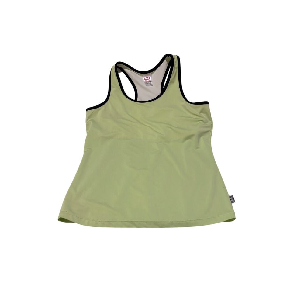 Avia L lime green black trim racer back tank with built in shelf bra euc